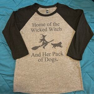 Home of the Wicked Witch Black and Gray Baseball Unisex Tee